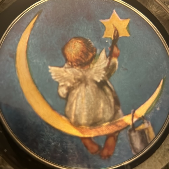 Vintage Enesco Foil Art Glass Desk Paperweight Cherub Moon Star ⭐️ 🖼️ 👼🌙 - Picture 4 of 8